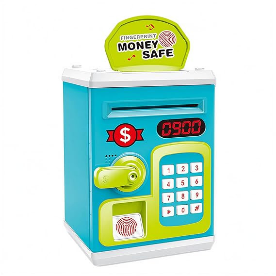 TA Piggy Bank for Kids – Money Saving Tin Coin Bank with Lock and Key – Birthday Return for Boys & Girls, Money Bank, Coin Box for Kid (Blue-)
