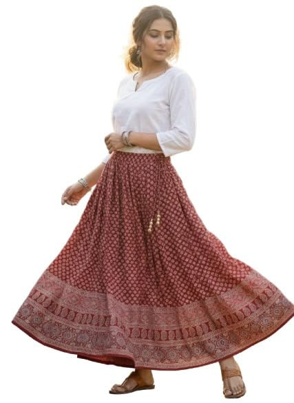 TA Alphanic Woman/Girl Rajasthani Jaipuri Traditional Ethnic Printed Full Length Skirt Red