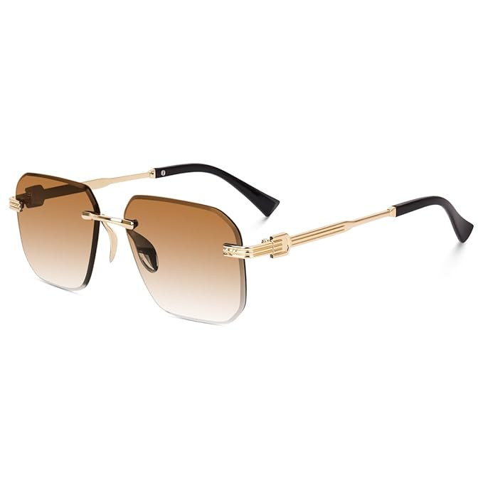TA UV Protected Square Rimless Sunglasses for Men and Women | Lightweight Fashion Eyewear | Stylish UV Protection Shades for Driving Travel Outdoor Casual