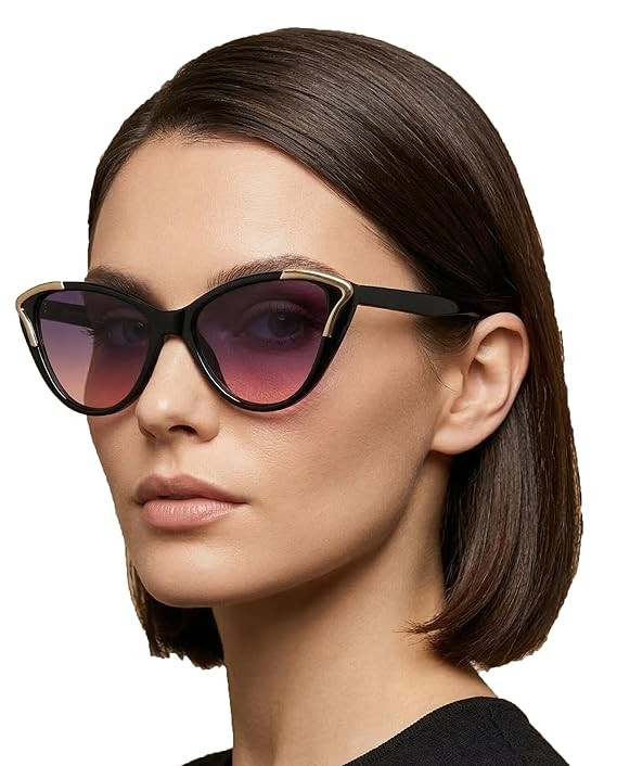 TA Women Cat Eye Sunglasses | UV Protection Gradient Lens | Stylish Retro Frame with Gold Accent | Lightweight Sunglasses for Women