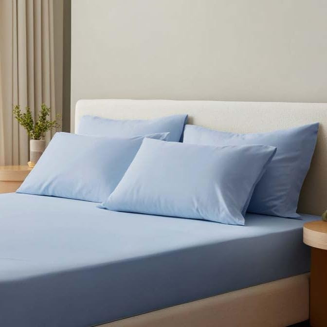 TA Blue Summer Percale Cotton Cooling Bedsheet Set - 100% Cotton, Soft & Breathable, Bedsheet 106x106 in + Pillow Covers 18x27 in, Premium Bed Linen for All Seasons