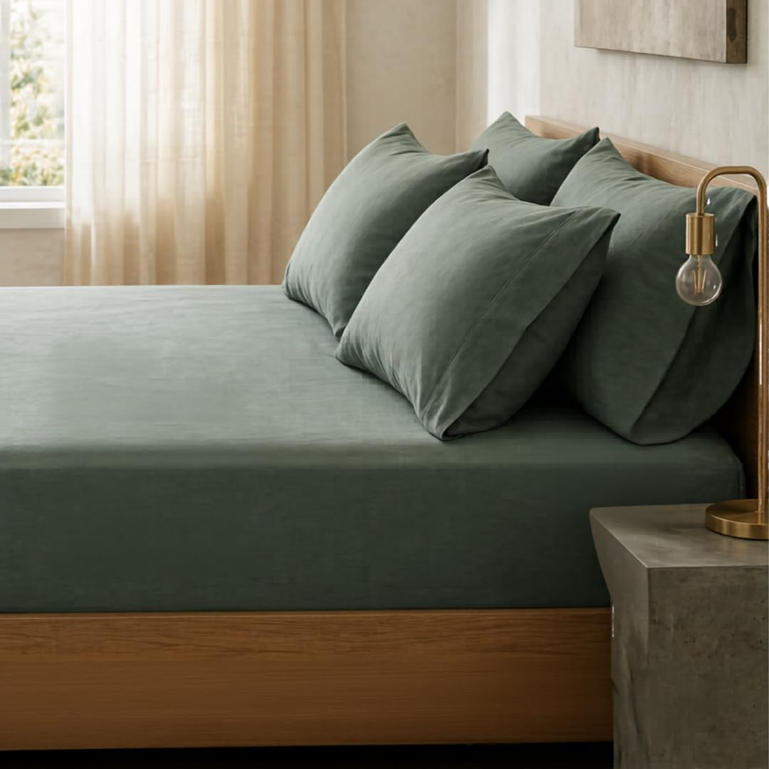 TA Pine Green Percale Cotton Cooling Bedsheet Set - 100% Cotton, Soft & Breathable, Bedsheet 106x106 in + Pillow Covers 18x27 in, Premium Bed Linen for All Seasons Visit the Kinavu Living Store