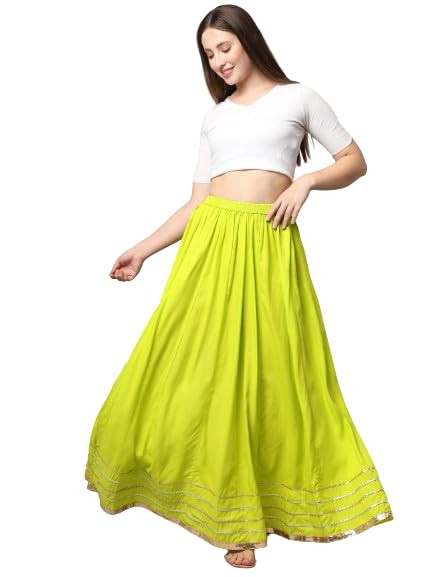 TA Women Ethnic Wear Gota Lacs Work Gota Lacs Work Solid Flared Full Length Long Skirt