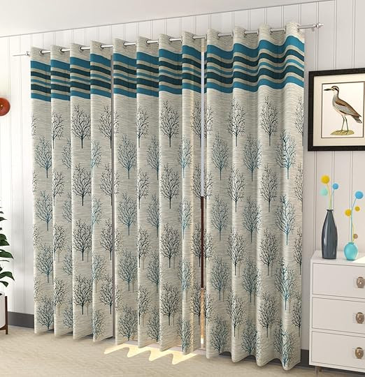 TA Premium Jacquard Jute Room Darkening Curtains for Door- 7 Feet (Pack of 2) Aqua
