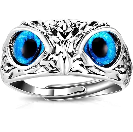 TA Owl Eye Adjustable Ring, Stainless Steel, Blue Eyes, for Men and Women, 1 Piece