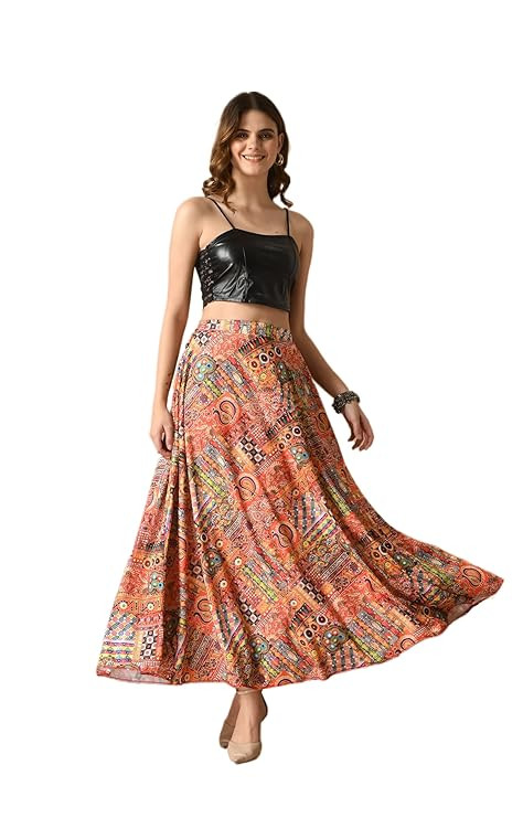 TA Designer Lehanga Style Full Flared Printed Long Skirts for Women's/Girls/Ladies |Western Skirt|