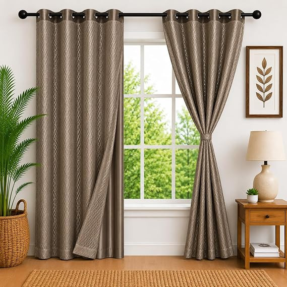 TA Door Curtains 7 Feet Set of 2 -Dual-Layer Desing| 100% Room Darkening |Curtains for Living Room and Bedroom | 210cmx115cm, Color- (Greyish Brown) 7 Feet Pack of 2