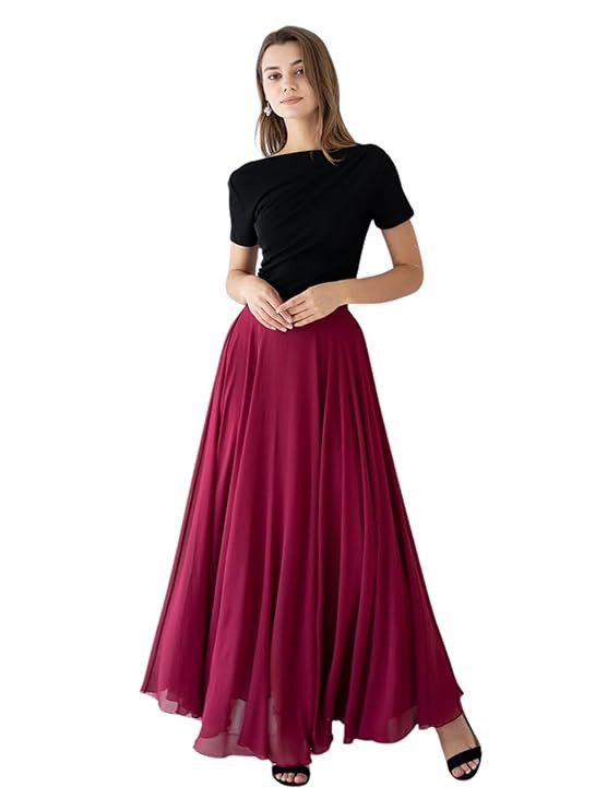 TA Women's Full Length Georgette Long Skirt- 8 Meters Maxi Flare.