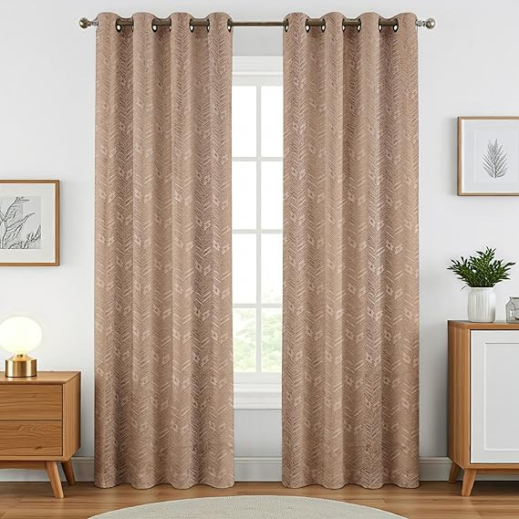 TA Cotton Anti-Wrinkle Curtains 12 Feet | for Long Doors & Windows | Jacquard Material | 80% Sun Block | Modern Décor (Texture Chocolate, 12ft, 2pc)