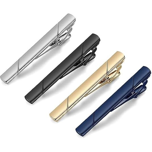 TA Botash Tie Clips for Men, 4pcs Fashion Elegant Style Tie Bar Set for Regular Ties, Luxury Package, Gift for Men (Black Silver Gold Blue)