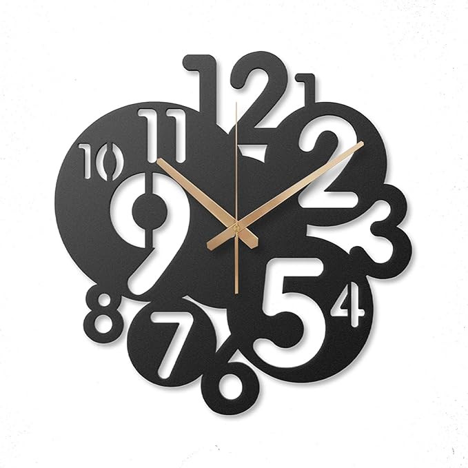 TA Metal Wall Clock for Living Room, Bedroom, Office, Kitchen, Home and Hall, Stylish Designer Latest Big Size Modern Wall Watch for Home Decor Black (Minimalist, 40 CMS)