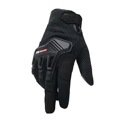 TA Riding Gloves for Men-Mesh for Ventilation, Bike Riding Gloves With Touch Screen Compatible & Visor Wiper Fingertips, TPR Protection for Knuckles-Premium Bike Gloves for Riding Comfort (Black-M)