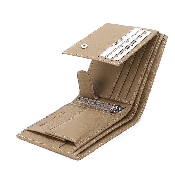 TA Leather Wallet for Men | Slim & Stylish | 3 Card Pockets, 1 Zipper Pocket, 1 Coin Pocket, 1 Currency Compartment, 2 Hidden Pockets | Cream