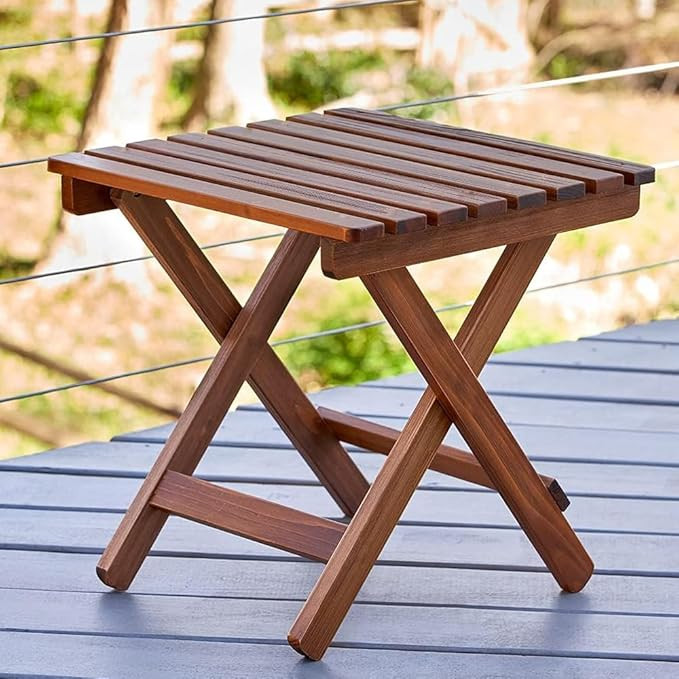 TA Handmade Wooden Outdoor Adirondack Natural Brown Foldable Coffee Table, Patio End Table for Poolside Garden, Living Room, Bedroom, Small Spaces (Square) 13 Inch