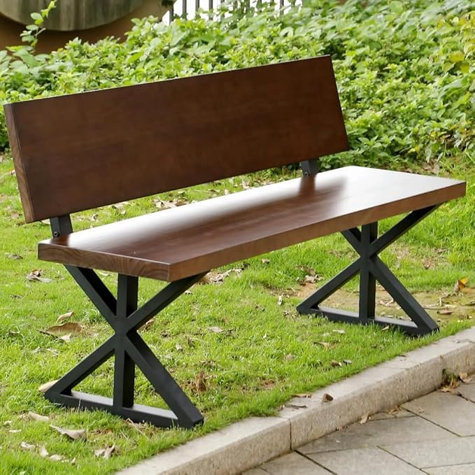 TA Wooden Outdoor Bench with Backrest | Frame Garden Bench | Solid Wood Patio, Balcony & Park Seating Furniture
