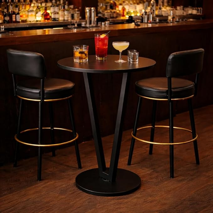 TA  High Height Round Bar Table – Modern Bistro Pub Table with Metal Base, Small High Top Cocktail Table for Home, Kitchen, Party, and Cafe – White & Black Finish (High Height)