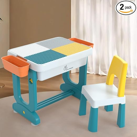 TA Little Genius Learner Kids Study Table Set with Chair, 4 in 1 Multifunctional Desk Set for 3-7 Years Kids, Up to 45kgs Weight Capacity (Blue White)