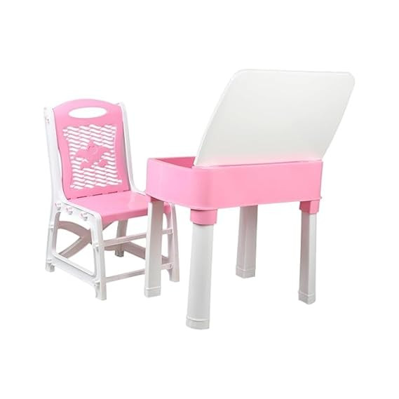 TA Kids Functional Desk Chair Set 3-12years Boys Girls/Kids Study Table with Height Adjustable/Study Table with Bookholder (Pink & White)
