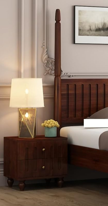 TA Wooden Bedside Table with 2 Drawers, Side Table, Nightstand, Walnut Finish, 1 Year Warranty, Size 18L x 15W x 18H Inches