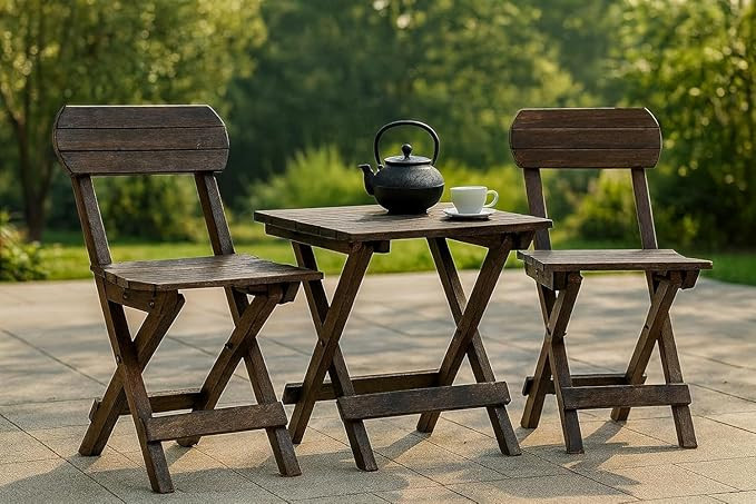 TA Wooden Folding Table & Chair Set (3-Piece,Chair Table) | Compact Outdoor Bistro Furniture for Balcony, Patio & Garden | Portable Wooden Tea & Snack Set for Home Décor (Antique)