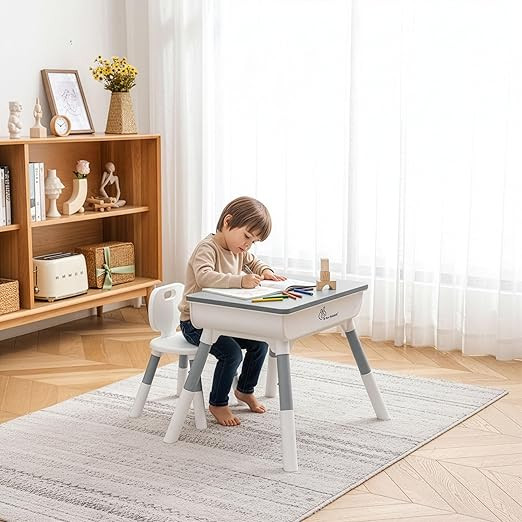 TA  Little Genius Woodland Baby Study Table & Chair Set for 3-7 Years Kids with Storage Box, Height Adjustment Plug & Play Installation Desk Set Upto 50kgs Weight Capacity (Grey)