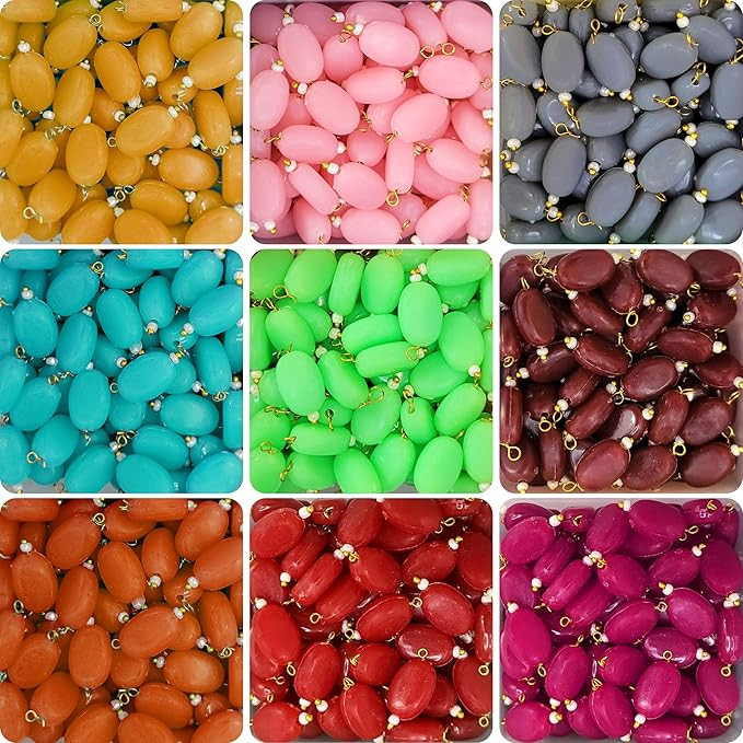 TA Oval Plastic Hanging Beads Set - Multicolour Acrylic for Blouse, Pendant Making