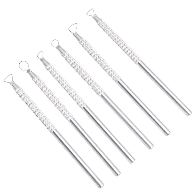 TA 53ARTS Ceramic Pottery Clay Ribbon Sculpting Tool Kit with Needle Detail Tools for Carving/Scraping, Craft Modelling Tools (Silver, 6 Pcs)