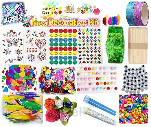 TA New Decoration DIY Art Craft kit for Kids (17 Art Craft Supplies) Art Craft Set Art Craft Materials Glitter Tapes Foam Sticker Gem Stone Feather Mirrors