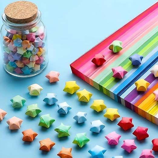 TA  1035 Sheets Star Origami Paper Strips, 27 Assorted Colors, Double Sided Lucky Star Folding Paper for DIY Crafts, School Projects, Decoration, Teaching Supplies & Jar Gifts (Solid)