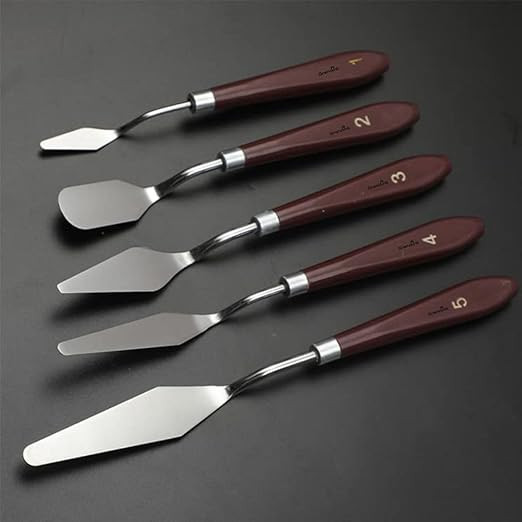 TA Palette Painting Knives - Set of 5 Various Sizes & Shapes, Stainless Steel Scraper Spatula with Polished Brown Handle for Artist Canvas Oil Paint Mixing colour
