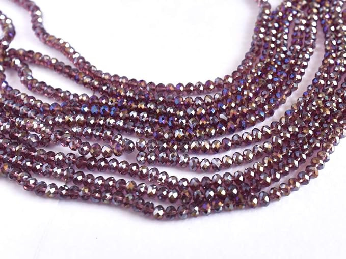 TA Light Purple Rainbow Rondelle/Tyre Faceted Crystal Beads (3 mm) (1 String) for Jewellery Making, Beading, Embroidery, Art and Craft