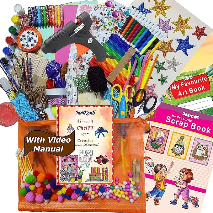 TA Combo of Mega Art Kit with Glue Gun; DIY Art & Craft Material Supply Stationery Set for Kids Both Girls and Boys; (Glue Gun & Mega Art Kit)