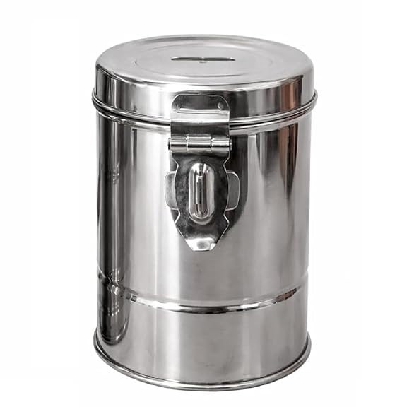 TA Stainless Steel Money Box with Coin Slot Lid and Locking Clasp, Silver, Cylindrical Piggy Bank Pack of 1 10 * 14cm