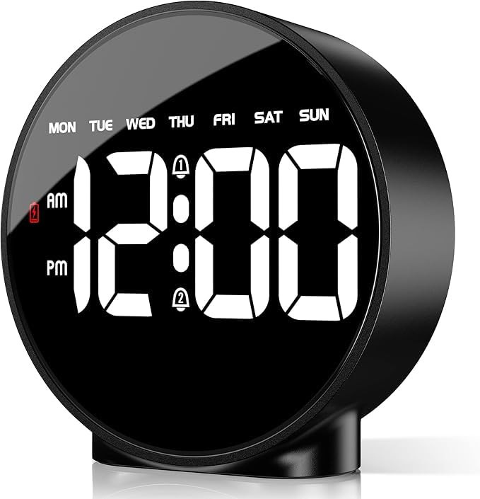 TA Digital Alarm Clock, New LED Clock, Small Electronic Clock with 2 Alarms, Snooze, Dimmable Alarm Days Set 12/24H Display, Bedside Clock (Battery/Adapter not Included) (Black)