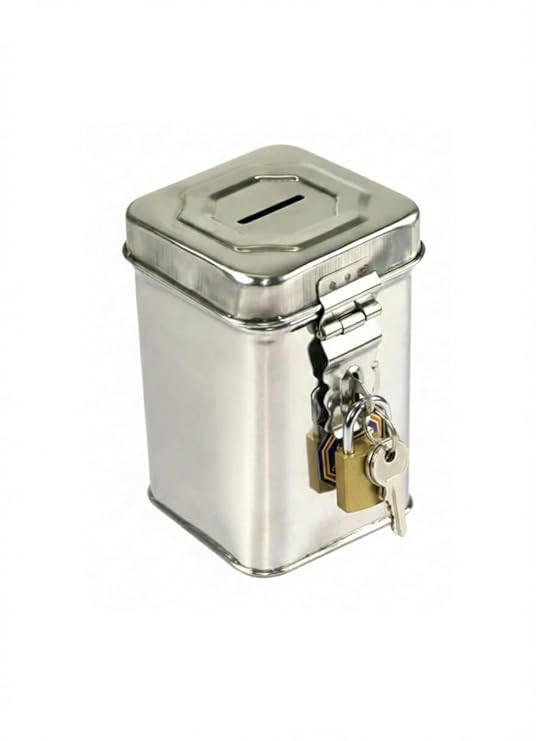TA Stainless Steel Lockable Money Bank with Coin and Note Slot, Secure Saving Box, Dhan Peti Compact Metal Cash Box for Home, Mandir, Kids and Office, Pack of 1