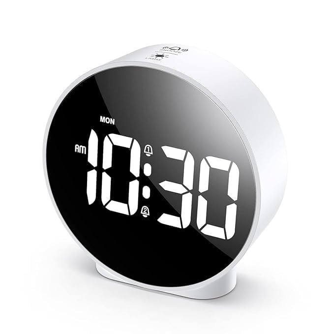 TA Digital Alarm Clock, New LED Clock, Small Electronic Clock with 2 Alarms, Snooze, Dimmable Alarm Days Set 12/24H Display, Bedside Clock (Battery/Adapter not Included) (White)