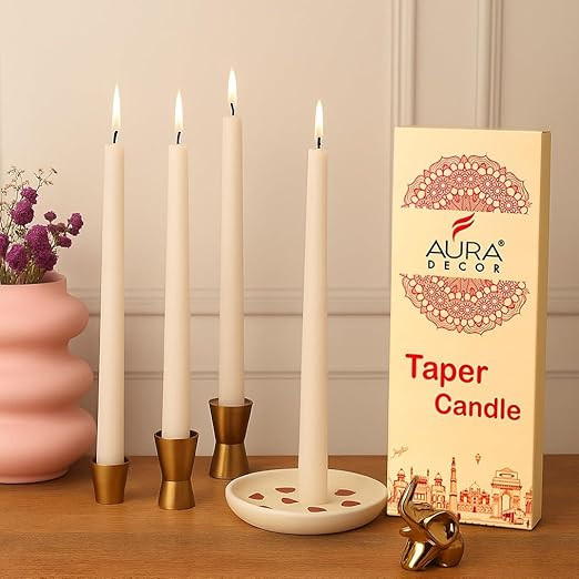 TA Ivory Taper Candles – Dripless & Smokeless Dinner Candles for Celebrations, Events & Home Decor | 10-Inch, Long Burning Time up to 8 Hours (Pack of 4)