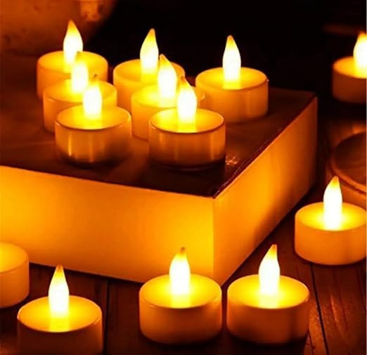 TA 24 Pcs Acrylic Flameless & Smokeless Decorative Candles Led Tea Light Candle Perfect for Gifting, Home, Birthday, Diwali, Christmas,Decorative Candles,Balcony, Birthday (Acrylic - 24 Pcs)