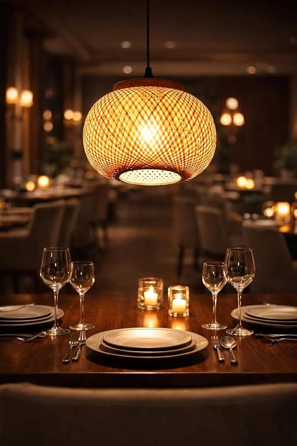 TA Hanging Lamp Shade | Natural Boho Pendant Ceiling Light | Eco-Friendly Bamboo Home Decor Lighting for Living Room, Bedroom, Cafe, Restaurant & Hotel And Office