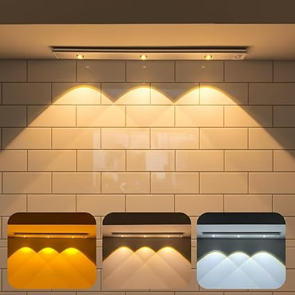 TA Motion Sensor Under Cabinet LED Light, USB Rechargeable, Stepless Dimmable, 3 Color Temperatures (3000K/4000K/6000K), 400mAh Battery, Dimmable Closet Lamp, Wireless Stick-On for Wardrobe