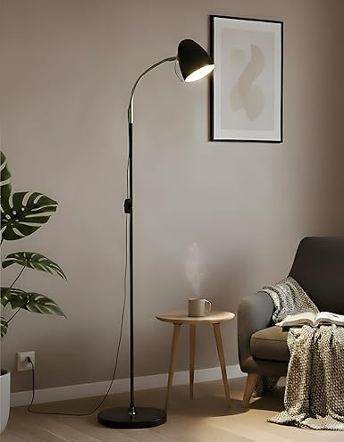 TA 24W Adjustable Gooseneck Modern Floor Lamp – Stylish Standing Lamp with Metal Base for Living Room, Bedroom, and Office, Easy Home Lighting-E27 Bulb Base (Bulb Not Included)