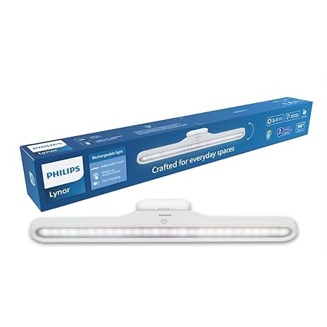 TA Philips 5W Lynor White Rechargeable LED Desk Light | 3-in-1 Study, Cabinet & Emergency Light | EyeComfort Technology | Adjustable Design | Energy Efficient LED for Study and Cabinet | Pack of 1