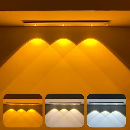 TA  40cm Motion Sensor Under Cabinet LED, 400mAh Battery, Dimmable USB Rechargeable Closet Lamp, Wireless Stick-On for Wardrobe, Kitchen, Stairs (Pack of 1) Yellow