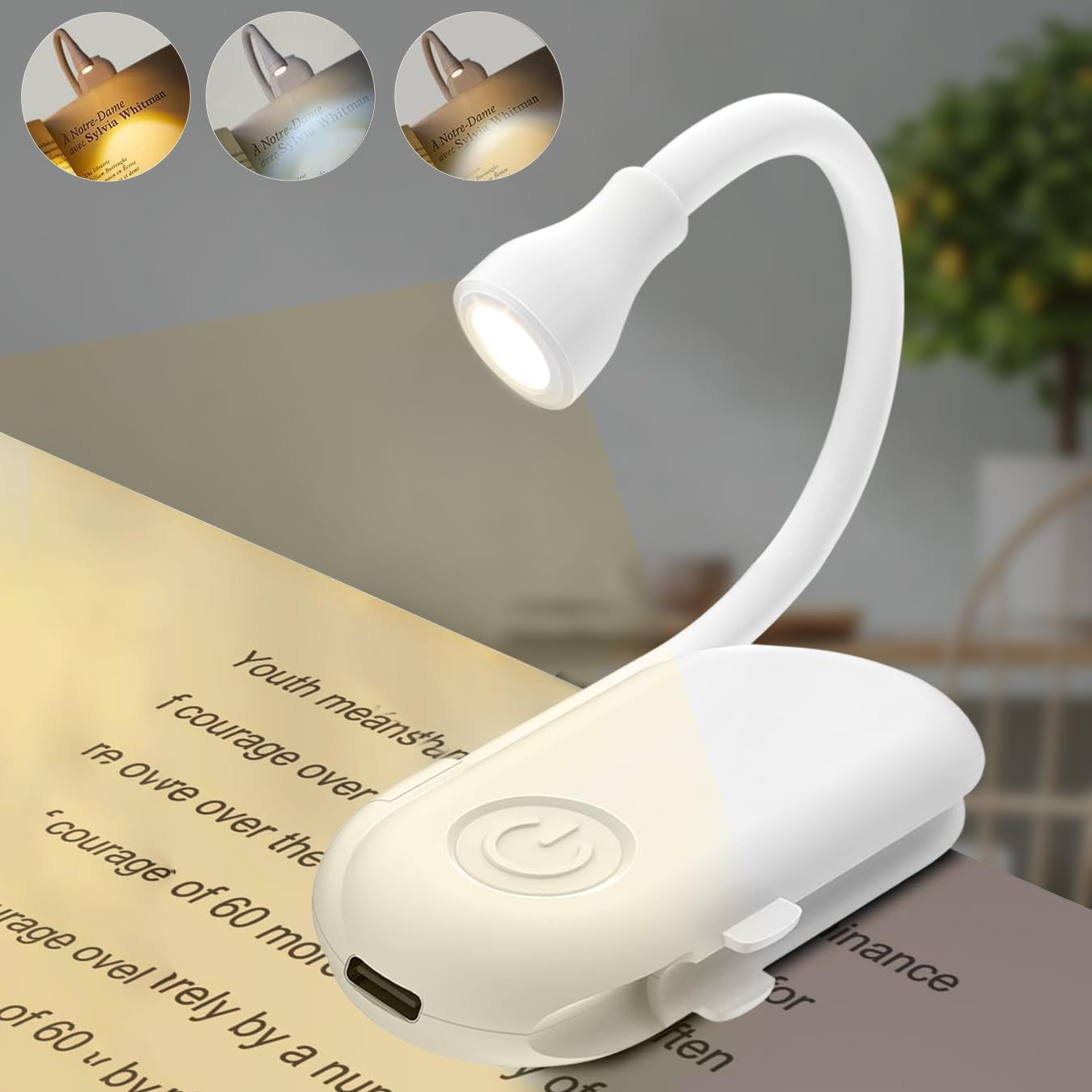 TA Gesto Rechargeable Book Reading Light with Clip – 3 Color Changing Light for Reading in Bed | 80 Hours Runtime Led Lamp for Night | Flexible Goose Neck Clip on Book Light for Book Lovers