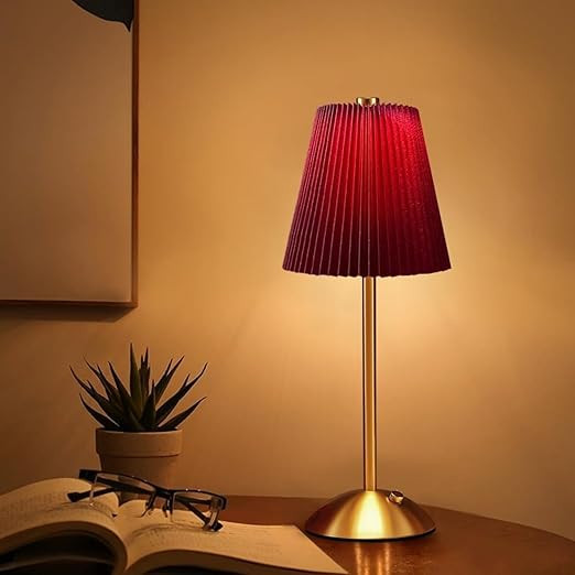 TA Table Lamp | 2000mAh Battery | Home Decor, Lamps for Bedroom, Lamp for Living Room, Stepless Dimming, 3 Colour Touch Control, USB-c Charging (Metal - Red)