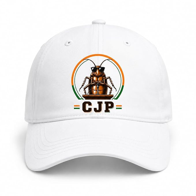 TA CJP Printed Baseball Cap, White, Cockroach Graphic with Tricolour Design, Unisex Dad Hat