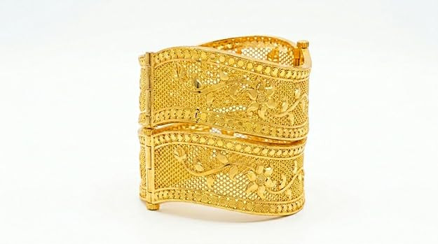 TA  Bangle Gold Plated Brass Alloy Traditional Golden Broad Kada Set Of 2 Bangle Jewellery For Girl and Women