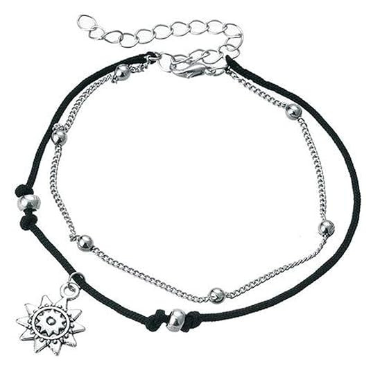 TA Fashion Italian Designer Silver Plated Anklets for Women (Black)(9779a)