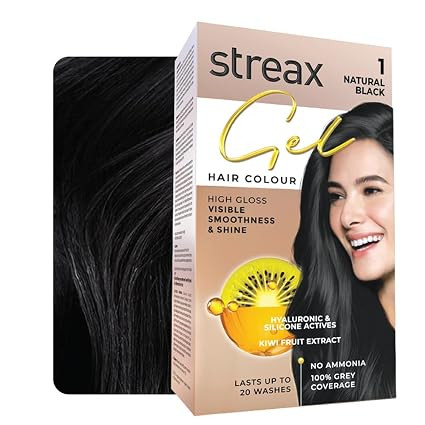 TA Streax Gel Hair Colour for Women & Men, Natural Black 1, 150 ml | Hair Colour Black| 100% Grey Coverage | Long Lasting Hair Color, Easy to Use | Ammonia-Free Hair Color, Lasts Up to 20 Washes