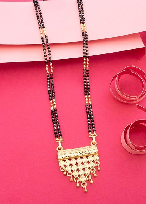 TA  Stylish Gold Plated Designer Mangalsutra for Women | Traditional Black Beads Double Chain | 1gm Gold Look Wedding Jewellery | Latest Mangalsutra Design for Wife